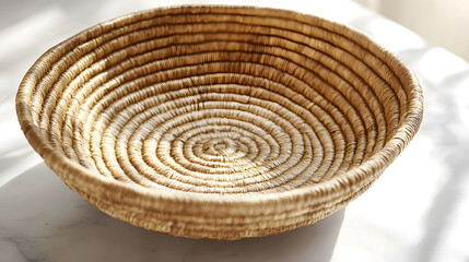 Fototapeta premium Woven Basket Close Up on Marble Surface for Rustic Home Decor