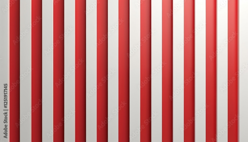 Fototapete red, white vertical striped pattern with 3d effect creating depth. simple abstract design, minimal b
