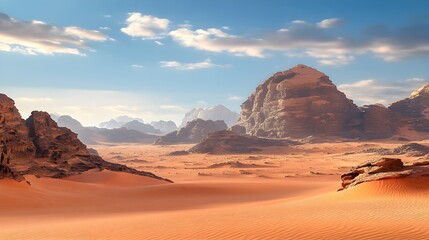 Fototapeta premium Majestic Rock Formations in a Serene Desert Landscape for Geological Exploration – Generative AI