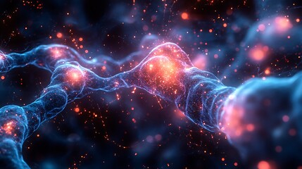 Obraz premium Futuristic analysis of neural data flow displayed in an electric blue and pink spectrum
