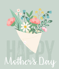 Happy Mother's Day vector greeting card with flowers