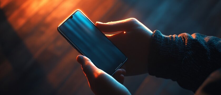 Male Hand Holding Black Smartphone Closeup Isolated on White Background