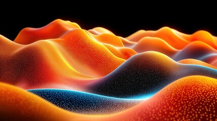 Abstract glowing hillscape, digital art, dark background, tech design