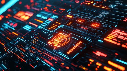 Obraz premium HUD elements in futuristic technology design, featuring digital buttons, arrows, and callout frames in a hi-tech UI interface