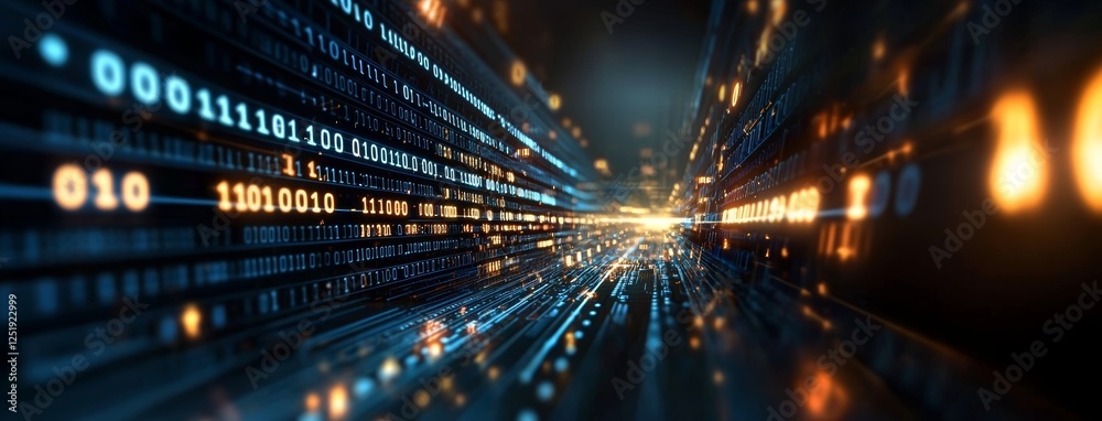 Wall mural an abstract digital background filled with binary code, showcasing hackers, the darknet, virtual rea