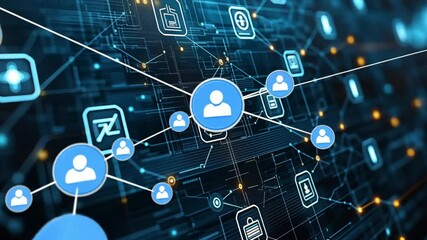 A futuristic digital network with social media icons, symbolizing communication, connectivity, and online networking in the digital age. - Powered by Adobe