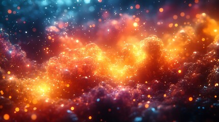 High detail depiction of colorful organic growth resembling microbiology in glowing amber and sapphire tones