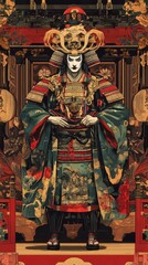 Fototapeta premium Exquisite illustration of a kabuki performer in traditional attire