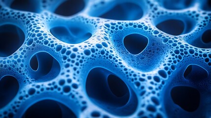 Stunning macro illustration of microscopic structures with intricate veins and radiant blue highlights