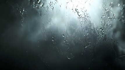Obraz premium An ASMR-style image of raindrops on a windowpane, softly focused with dim lighting for a calming feel. Perfect for minimalist backgrounds, relaxation ads, ASMR, or mental health content.