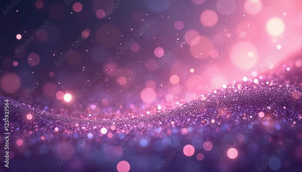 Poster glitter light purple festive background with glowing bokeh lights, shimmering surface. sparkling abs