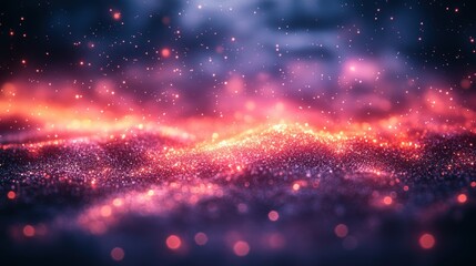 Obraz premium Abstract glowing landscape with shimmering particles and vibrant colors.