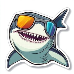 Smiling Shark Wearing Sunglasses Cartoon Sticker Design