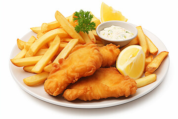 Delicious Fish and Chips on a Crisp White Background - Perfect for a Tasty Meal, Classic British Comfort Food, Ready to Enjoy, Ideal for Amazon Shoppers Looking for a Quick, Savory Delight. 