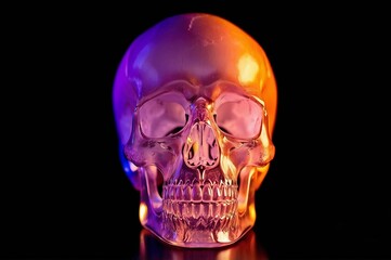 glowing human skull on a black background