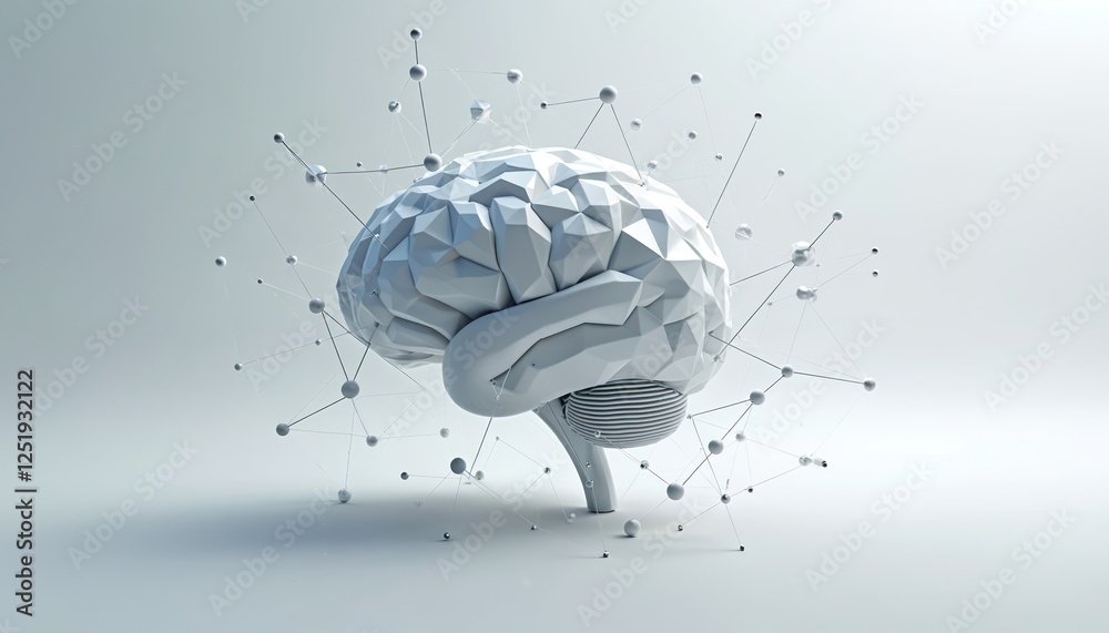 Leinwandbilder abstract white brain illustration with interconnected network connections on light background. digit