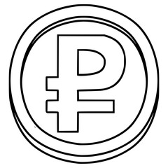 Russian ruble coin illustration hand drawn outline vector