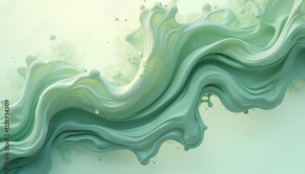 Aufkleber illustration of flowing liquid sage green acrylic paint. drops of pastel colors in water. trendy flu