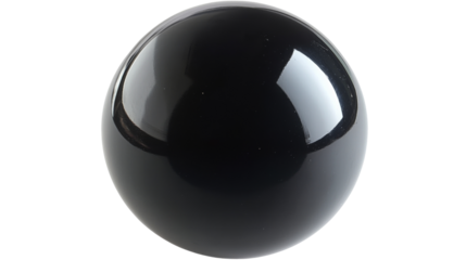 Black sphere reflecting light on transparent background