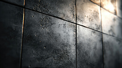Naklejka premium Macro shot of textured concrete tiles in an industrial setting with subtle lighting