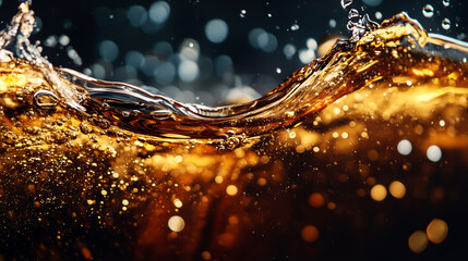 A close-up shot captures a cola drink being poured against a dark backdrop.