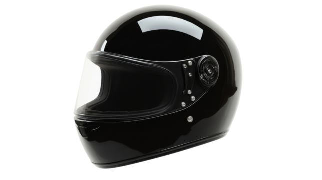 Black motorcycle helmet isolated on transparent background, perfect for safety and style
