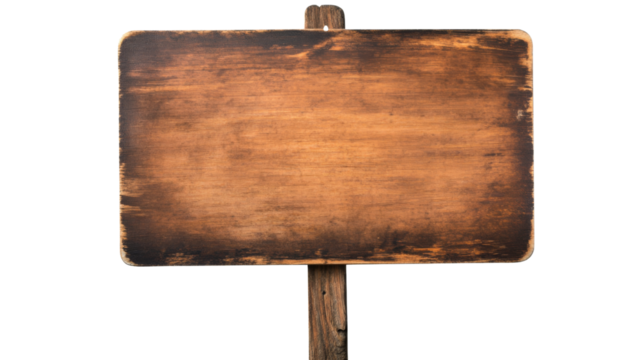 Rustic wooden signboard with transparent background