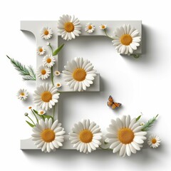 Obraz premium illustration of letter E adorned with vibrant flowers representing the essence of spring in a fresh and lively design