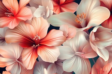 Obraz premium Elegant illustration featuring detailed hibiscus blossoms in pastel shades