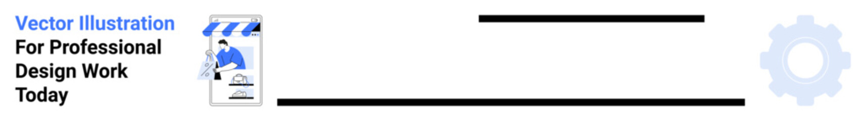 Gear symbolizing process optimization next to document and creative design tools. Ideal for productivity, workflow, innovation, engineering, professional services, development, flat landing page