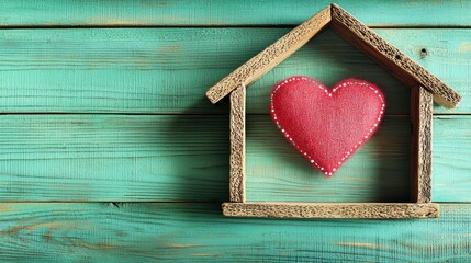 Rustic Wooden House Frame With Red Heart Decoration