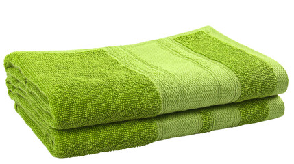 Two green towels folded on transparent background