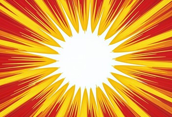 Obraz premium Pop art graphic shows abstract sun burst design. Rays create energy comic explosion effect with retro yellow and orange halftone pattern background and empty white space.