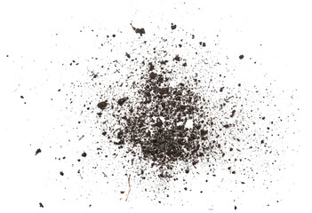 Wet dirt, mud stains texture isolated on white background, top view	