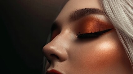 Fototapeta premium Stunning Makeup Transformation Featuring Artistic Eye Details and Luminous Skin Glow