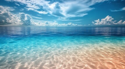 Fototapeta premium Two-toned sea with a clear division, turquoise and deep blue colors, under a cloudy sky