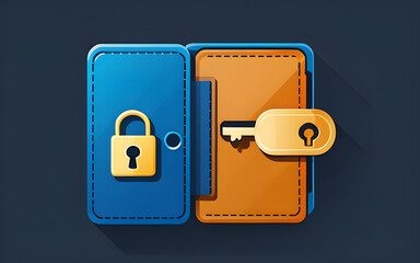 Cryptocurrency wallet icon with a key and lock