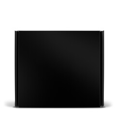 Black cardboard boxes on a white background, perfect for packaging, shipping, storage, and branding. Minimalist and modern design for various uses.