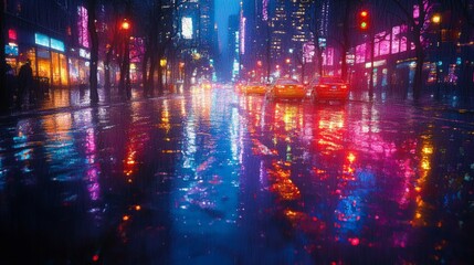 Fototapeta premium Iridescent Oil Slick: Colorful Patterns on a Rain-Soaked Street Reflecting Light in Mesmerizing Beauty