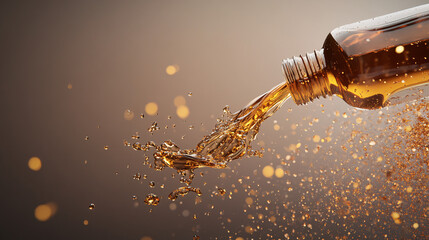 Dynamic Golden Motor Oil Pour with Splashing Effect