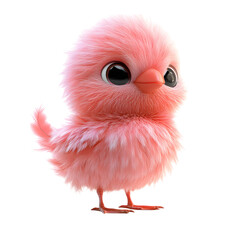 Fluffy 3D Cartoon Flamingo Chick with Big Eyes Isolated on Transparent Background