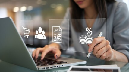Woman Managing Finances Online, Digital Banking and E-commerce