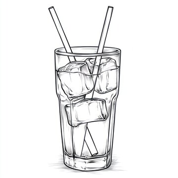 recommend clip art: Hand-drawn illustration of a glass of iced drink with straws.  Possible use Stock photo for beverage, drink, or restaurant design