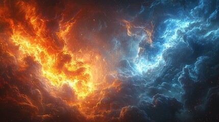 Celestial Dance of Fire and Ice: A Cosmic Collision of Red and Blue Energy