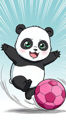 Naklejka premium panda with a ball, graphic design, 2d comic style