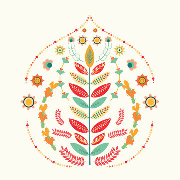 Retro Folk Art Botanical Illustration
