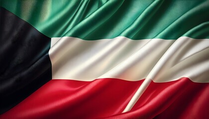 Vibrant Kuwait flag waving with luxurious satin texture - Patriotic and cultural symbol
