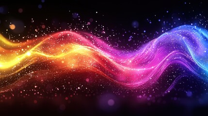 Fototapeta premium Colorful energy waves flow, sparkling background, digital art, website banner