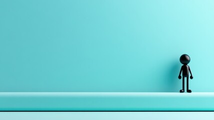 Obraz premium Minimalistic artwork featuring black figurine against blue wall