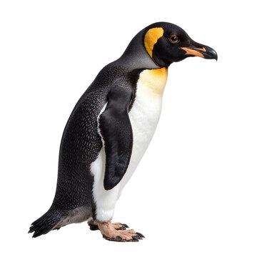 A king penguin standing on a cut out background.